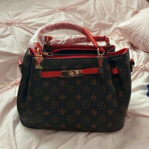 Stylish Brown and Red Designer Handbag